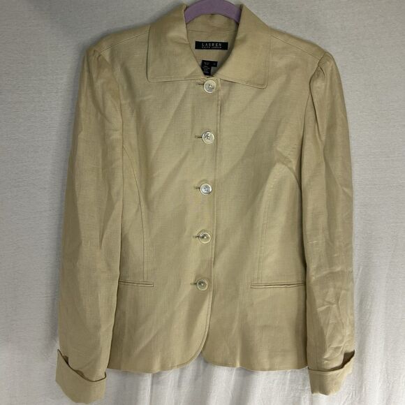Lauren Ralph Lauren LRL Women’s Linen Blazer Cream Beige Size US 14 - Picture 1 of 8